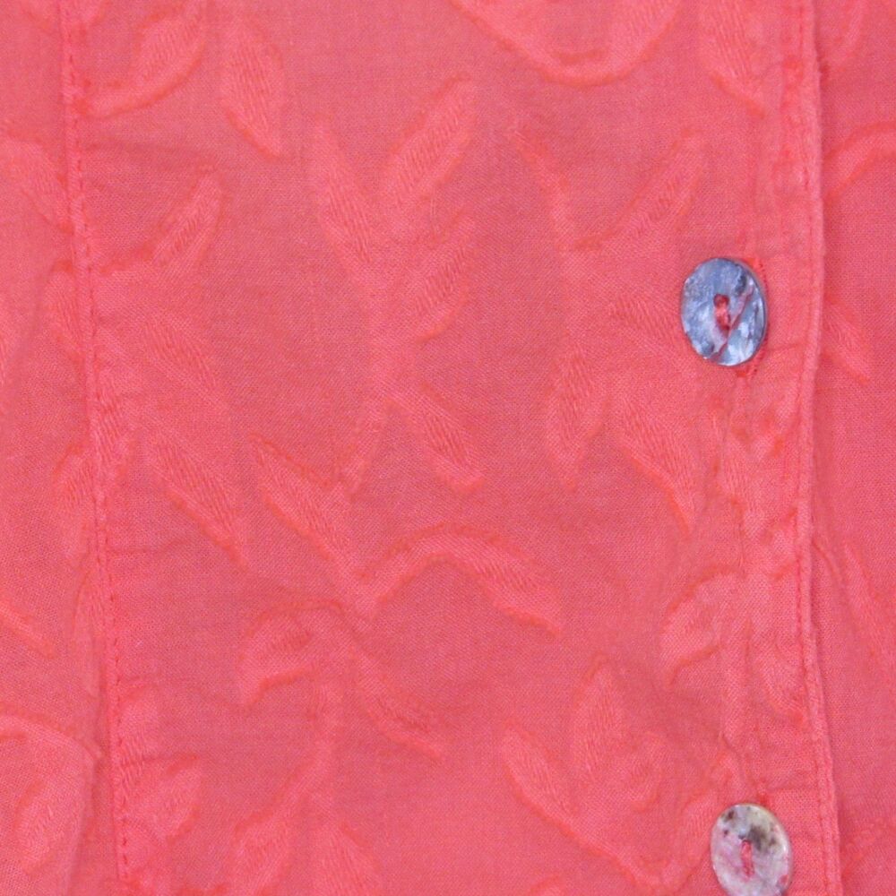 CMC Color Me Cotton Button Up Blouse 3/4 Sleeve Orange Textured Leaf Size S - Picture 3 of 7